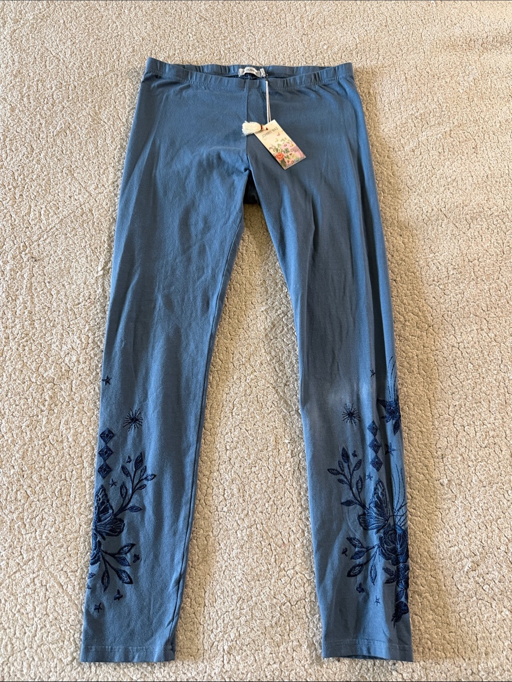 Johnny Was Selah Tonal Slate Blue Floral Embroidered Leggings Small New